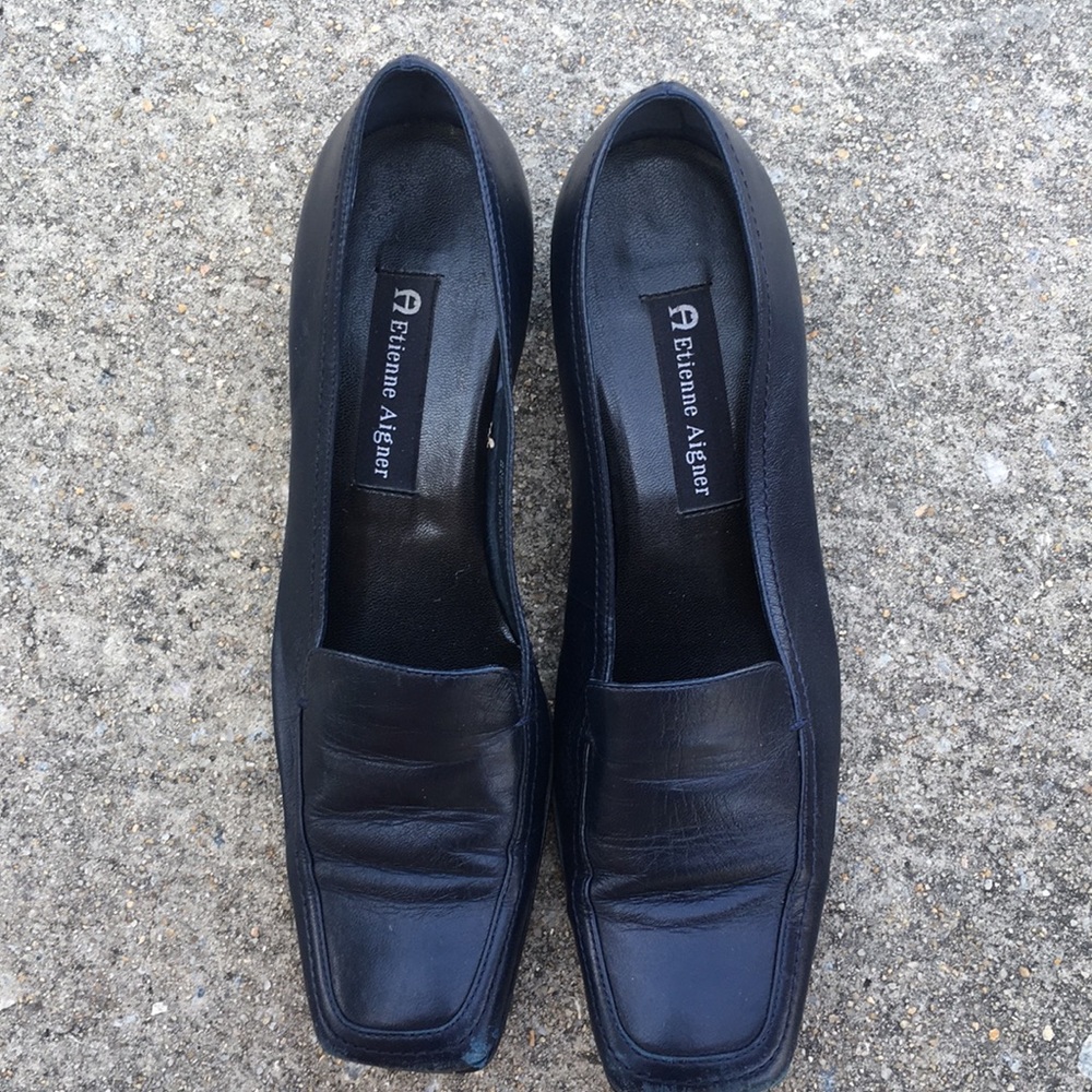 Blue leather loafers